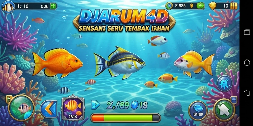 Screenshot utama DJARUM4D dengan aksi menembak ikan yang seru.