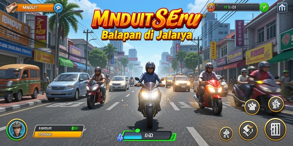 Tampilan gameplay seru di MNDUIT saat balapan di jalanan.